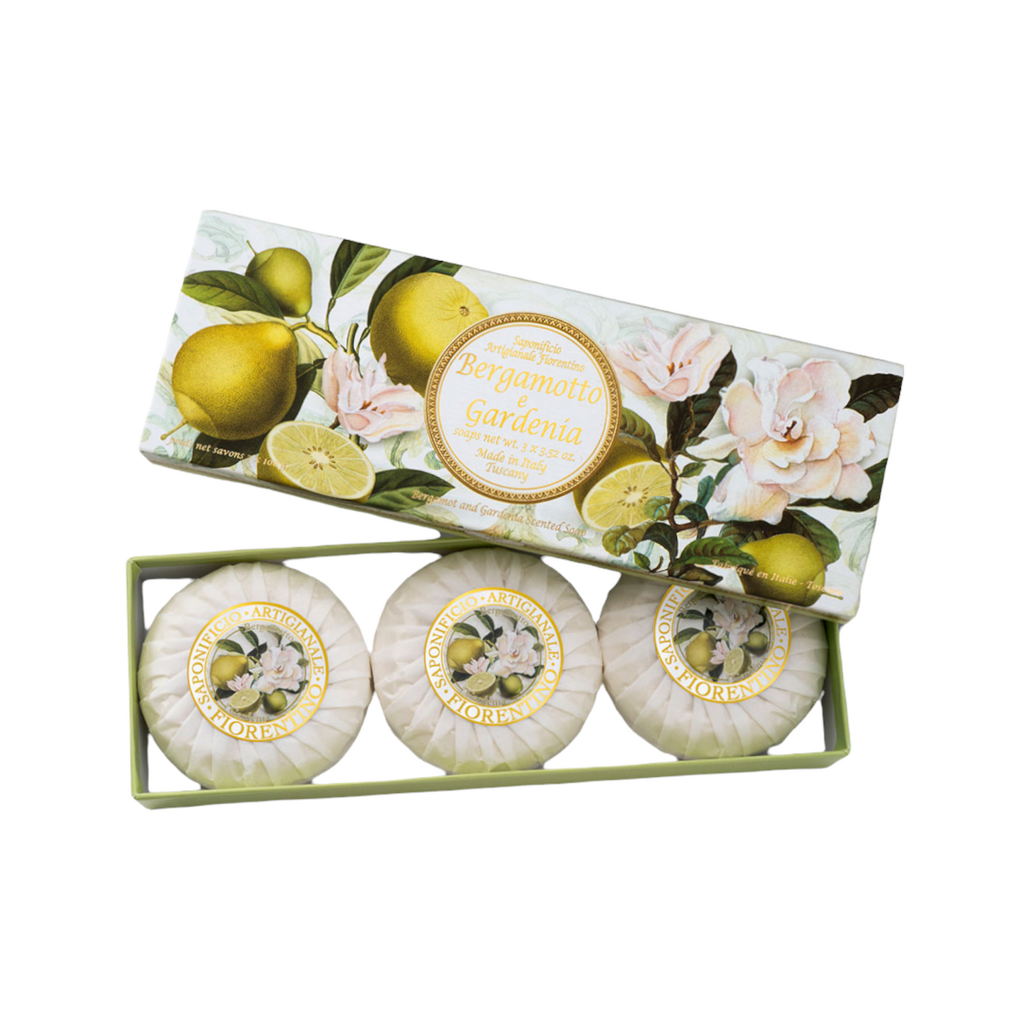 Saponificio Artigianale Fiorentino Bergamot and Gardenia 3-Piece Soap Set