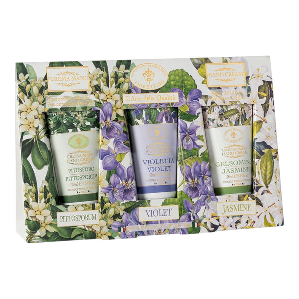 Saponificio Artigianale Fiorentino Pittosporum, Violet, Jasmine Hand Cream Set